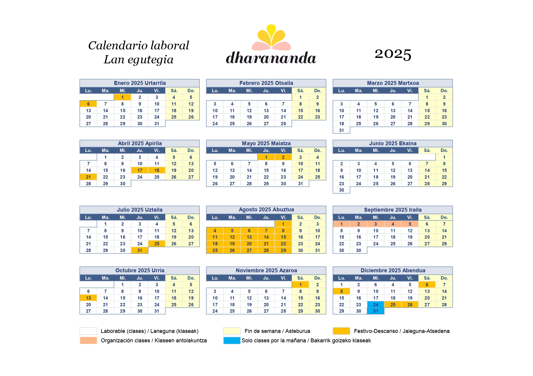 calendario yoga dharananda 2025